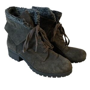 Lucky Brand Chunky Ankle Boots Charcoal Suede Heeled Fold Over Y2K Grey 8.5M